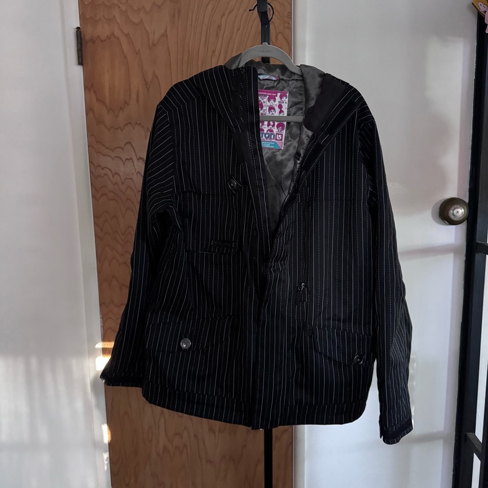 Burton snowboard Black Pinstripe Hooded Jacket men medium - Picture 1 of 9